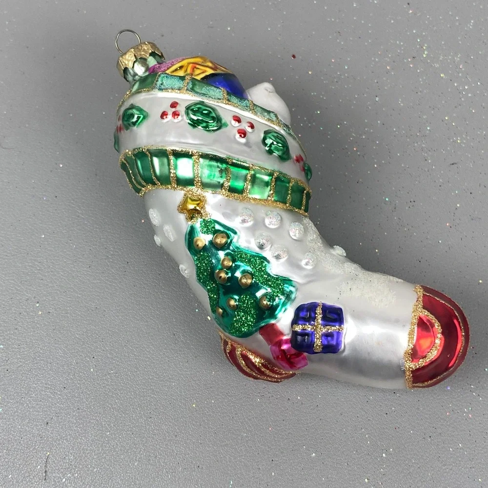 Old World Christmas Glass Holiday Ornaments Flying Reindeer & Cat In Stocking